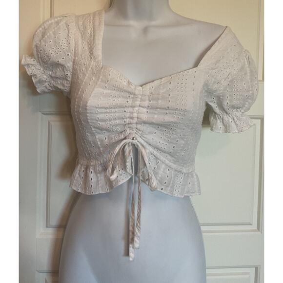 Romwe White Eyelet Off Shoulder Boho Peasant Top S - Picture 2 of 6